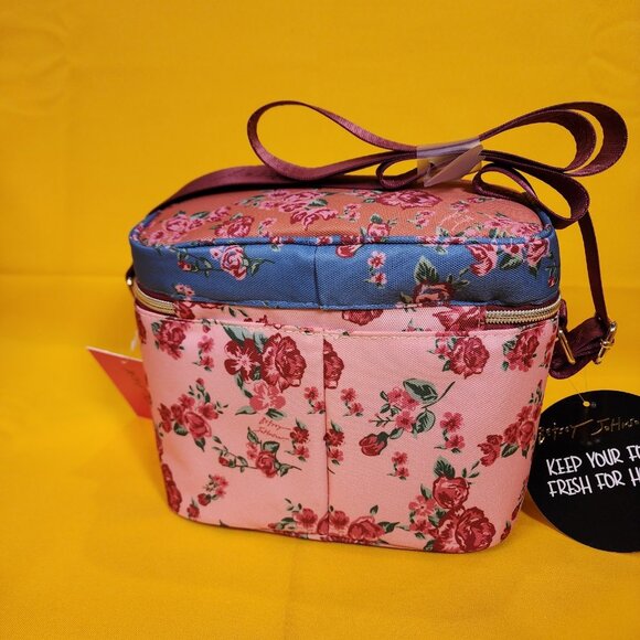Betsey Johnson Rose Floral 6 Pack Insulated Lunch Bag Train Case Cooler NEW - Picture 5 of 11